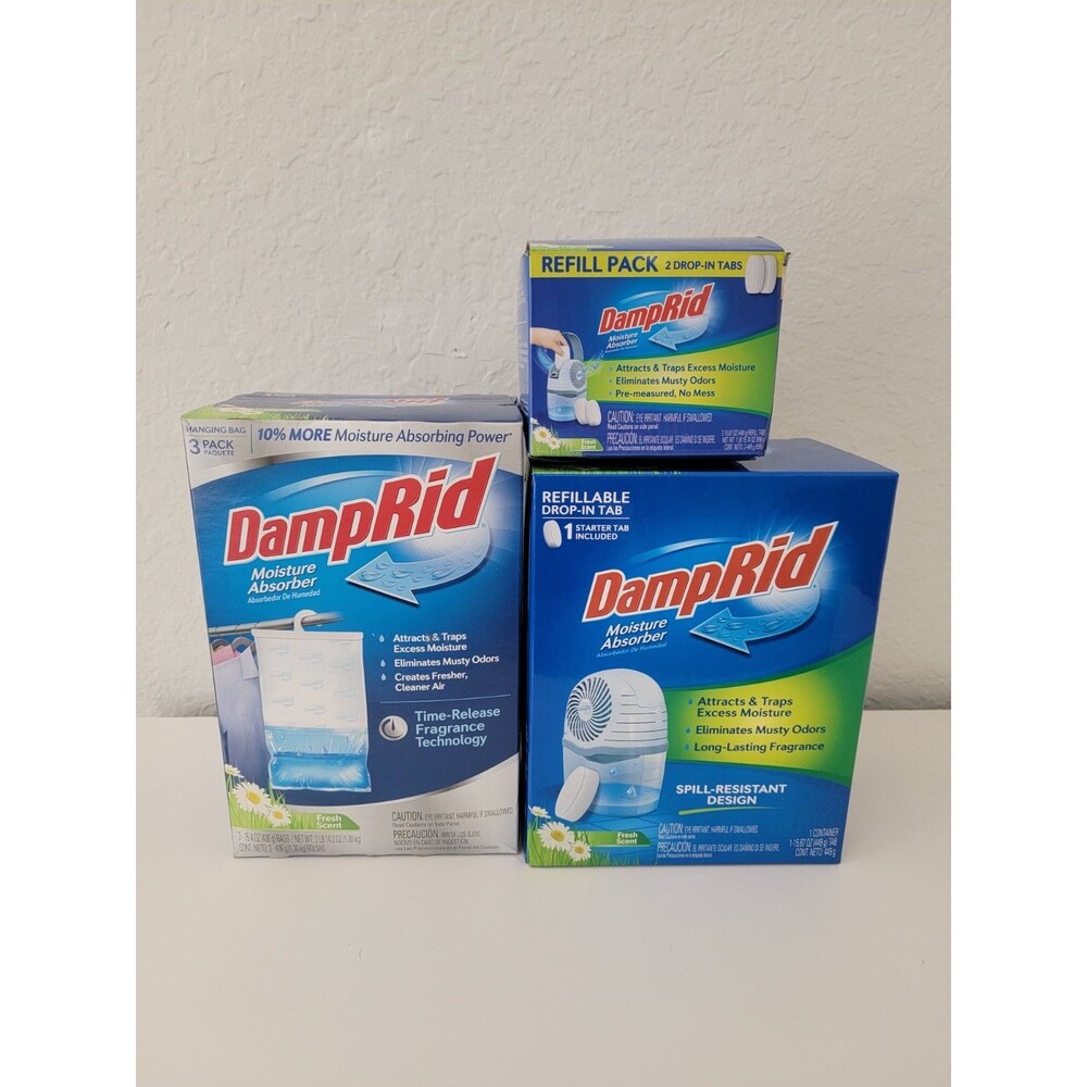 DampRid Moisture Absorber Bundle Starter Kit Refill Pack & Hang Bags Fresh Scent